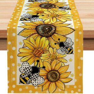 Floral Table Runner Spring Summer Bee Decor Cottage Farmhouse Decorative Cloth